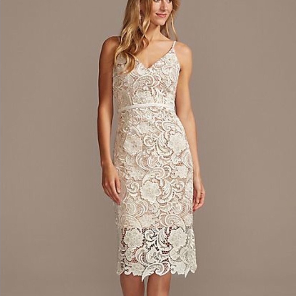 Crochet Lace Overlay MIDI Spaghetti Strap Dress